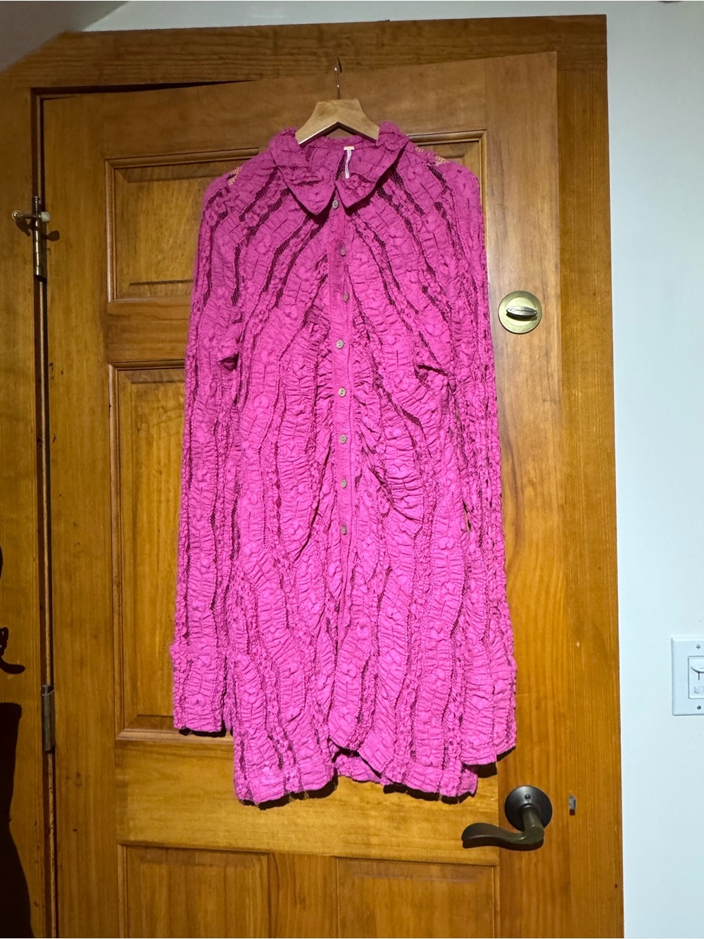 Free People Fuchsia Ruffled Long Button-Up Dress